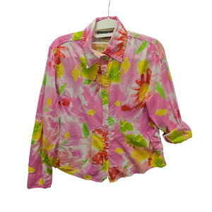Sara Studio Petite Womens Button Up Multi-Color Size PM 100% Cotton Floral